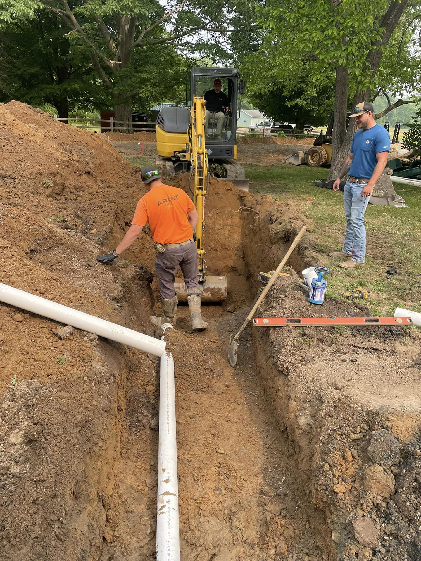 Installation of a new septic tank and leach field