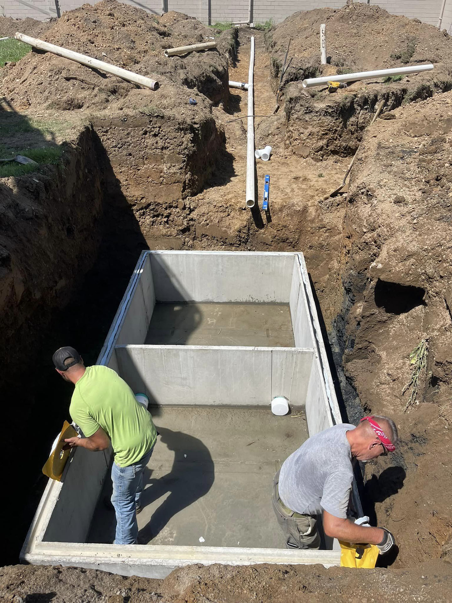 Installation of a new septic tank and leach field